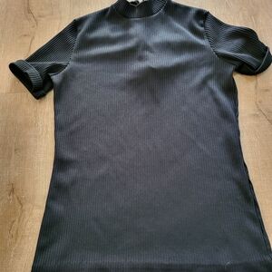 70's Vintage Black Ribbed Short Sleeve Top Size Large